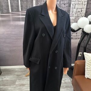 Yves Saint Laurent Womens Black Double Breasted Overcoat Size Large
